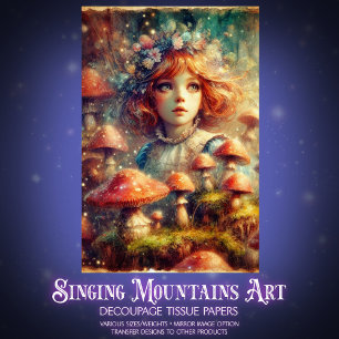 Fantasy Alice Mushroom Watercolor Decoupage Tissue Paper