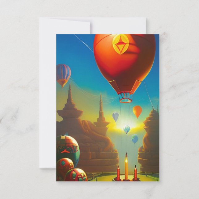 Fantasy alien land hot air balloons thank you card (Front)