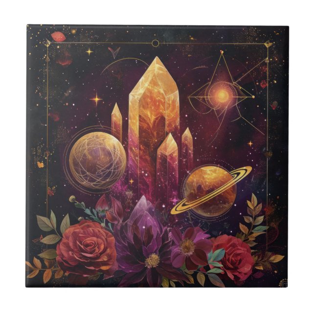 Fantasy Amethyst Crystal Realm Pattern Ceramic Tile (Front)