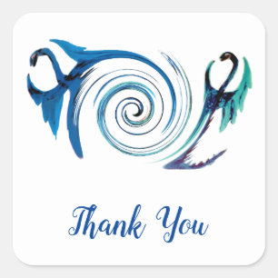 Fantasy Animal Blue Dragons Thank You Square Sticker