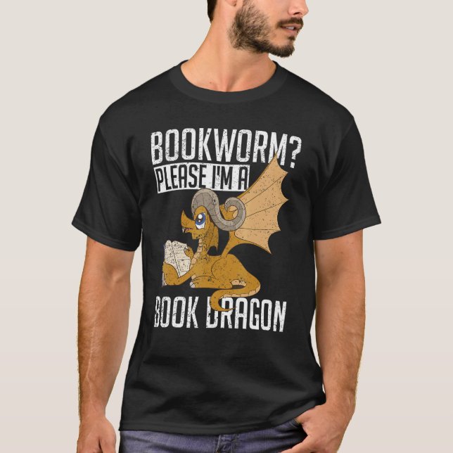 Fantasy Animal Book Dragon  Bookworm Book Nerd Rea T-Shirt (Front)