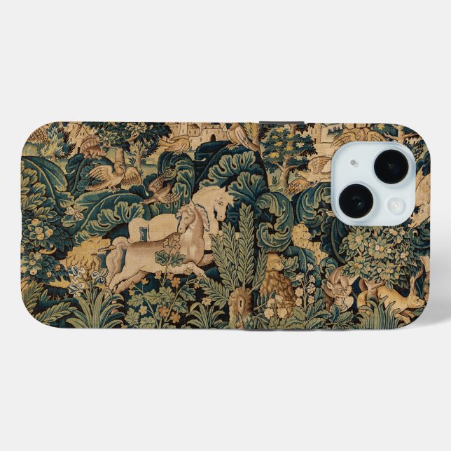 FANTASY ANIMALS,HORSES,WOODLAND Blue Green Floral Case-Mate iPhone Case (Back (Horizontal))