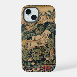 FANTASY ANIMALS,HORSES,WOODLAND Blue Green Floral iPhone 15 Case
