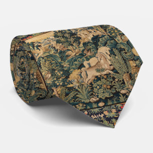 FANTASY ANIMALS,HORSES,WOODLAND Blue Green Floral  Tie