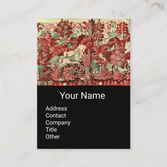 FANTASY ANIMALS,HORSES,WOODLAND Red Green Floral Business Card (Front)