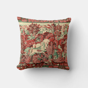FANTASY ANIMALS,HORSES,WOODLAND Red Green Floral Cushion