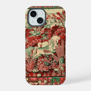 FANTASY ANIMALS,HORSES,WOODLAND Red Green Floral iPhone 15 Case