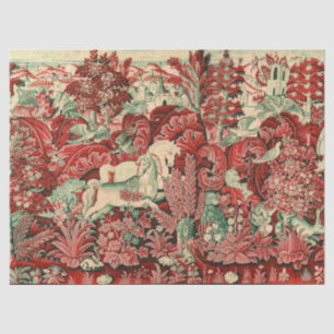FANTASY ANIMALS,HORSES,WOODLAND Red Green Floral Tissue Paper