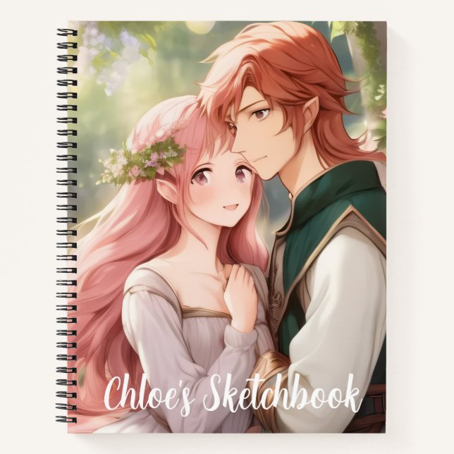 Fantasy Anime Couple Sketchbook Notebook (Front)