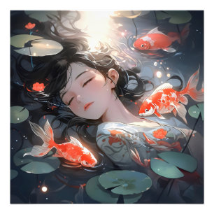 Fantasy Anime Girl and Carps Photo Print