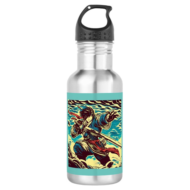 Fantasy Anime Hero 1 - Japanese Woodcut 532 Ml Water Bottle (Front)