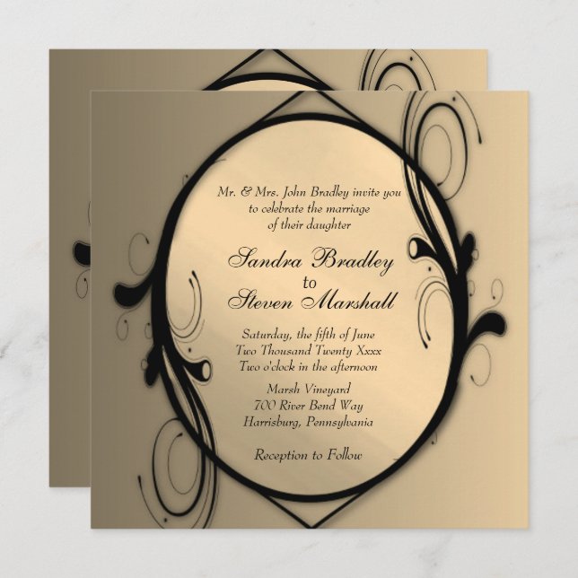 Fantasy Antique Gold Wedding Invitation (Front/Back)