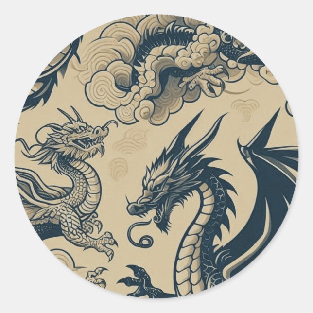 Fantasy Antiqued Dragons  Classic Round Sticker (Front)