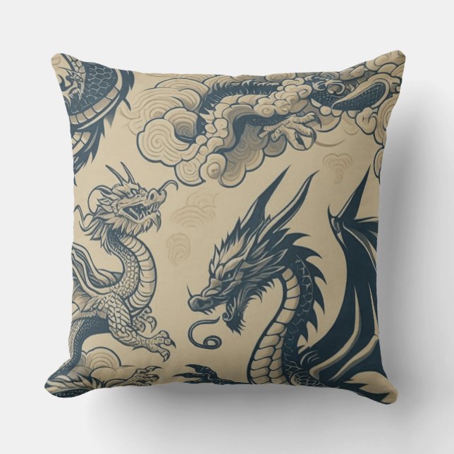 Fantasy Antiqued Dragons  Cushion (Front)