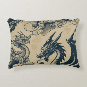 Fantasy Antiqued Dragons Decorative Cushion