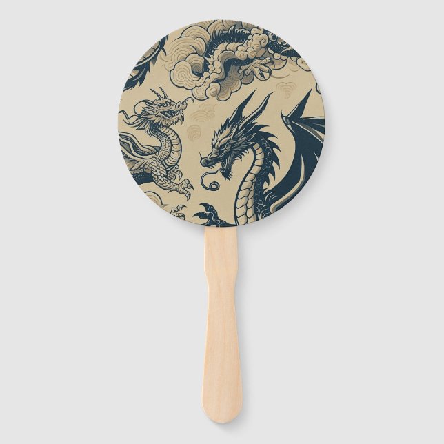 Fantasy Antiqued Dragons  Hand Fan (Front)