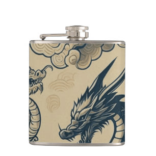 Fantasy Antiqued Dragons Hip Flask