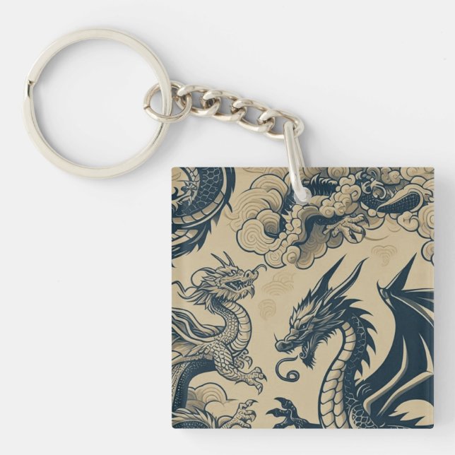 Fantasy Antiqued Dragons  Key Ring (Front)