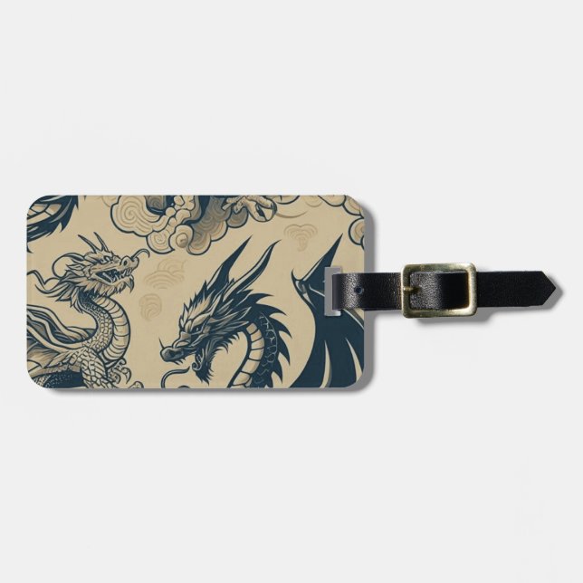 Fantasy Antiqued Dragons  Luggage Tag (Front Horizontal)