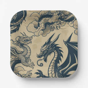 Fantasy Antiqued Dragons  Paper Plate
