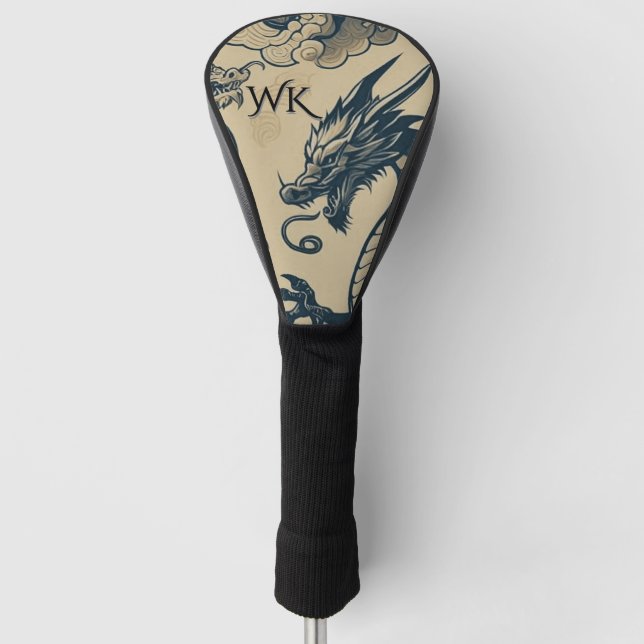 Fantasy Antiqued Dragons Personal Golf Head Cover (Front)