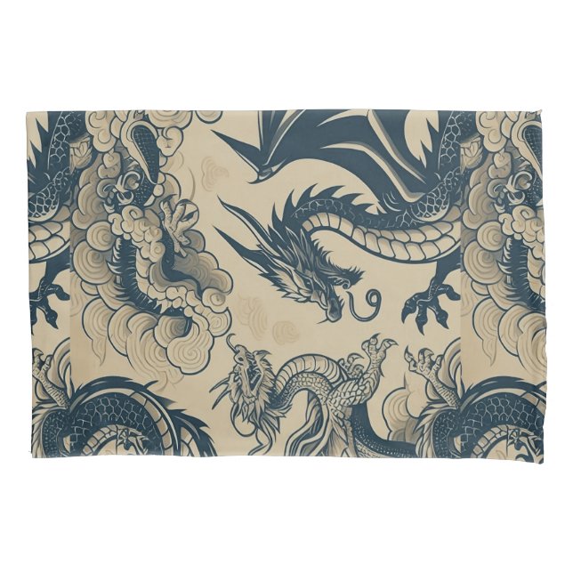 Fantasy Antiqued Dragons  Pillowcase (Front)