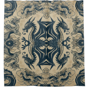 Fantasy Antiqued Dragons Shower Curtain