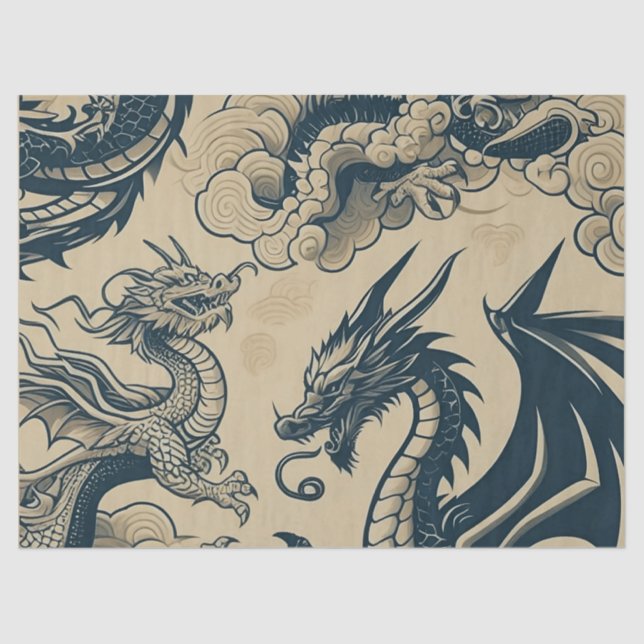 Fantasy Antiqued Dragons  Tissue Paper (Front)