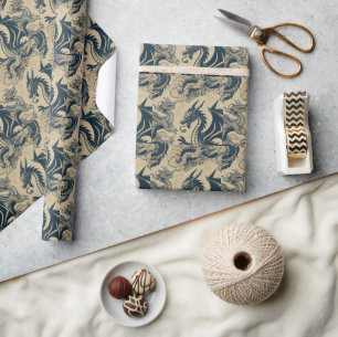 Fantasy Antiqued Dragons  Wrapping Paper