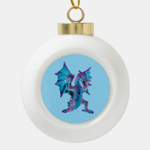 Fantasy Aqua Dragon Christmas Ceramic Ball Christmas Ornament