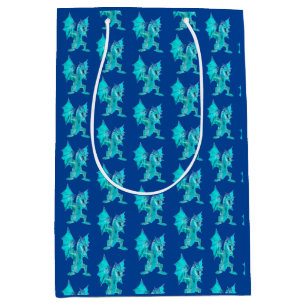 Fantasy Aqua Dragon Navy Blue Medium Gift Bag