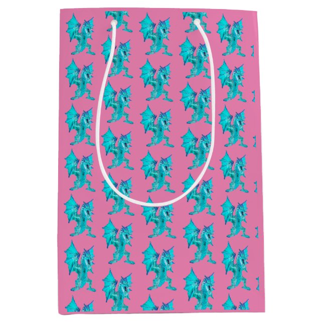 Fantasy Aqua Dragon Pink Mythical Creature Design Medium Gift Bag (Front)