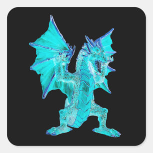 Fantasy Aqua Dragon Square Sticker