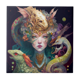 Fantasy Art Dragon Goddess Queen Ceramic Tile