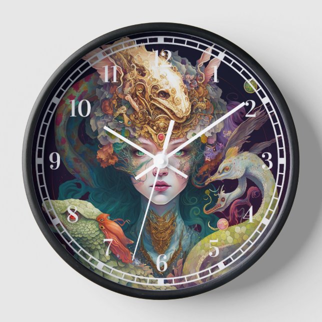 Fantasy Art Dragon Goddess Queen Clock (Front)