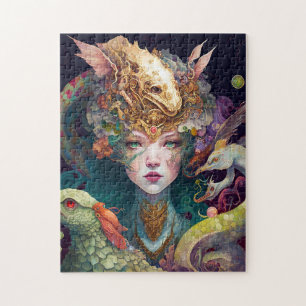 Fantasy Art Dragon Goddess Queen Jigsaw Puzzle