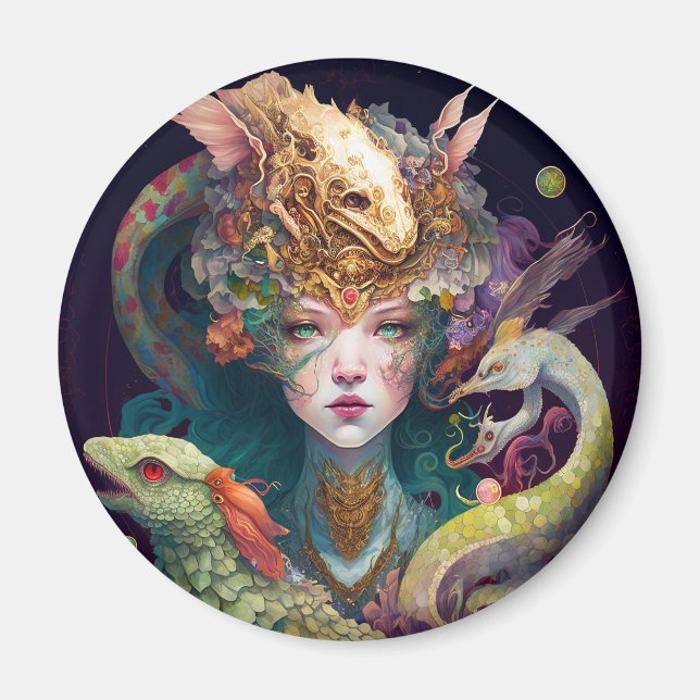 Fantasy Art Dragon Goddess Queen Magnet (Front)