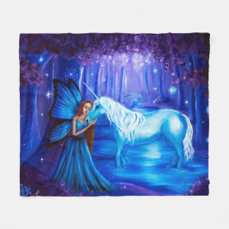 Fantasy Art Fairy and Unicorn Fleece Blanket