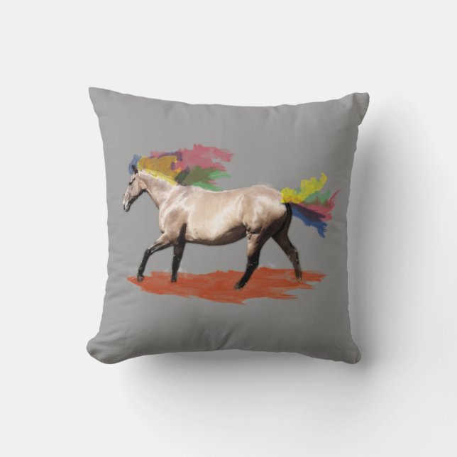 Fantasy Art Galloping Rainbow Mane Horse Cushion (Front)