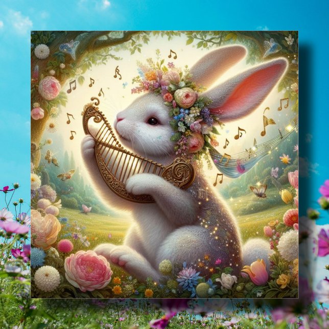 Fantasy Art Nouveau Woodland Bunny Flowers Easter Holiday Card (Creator Uploaded)