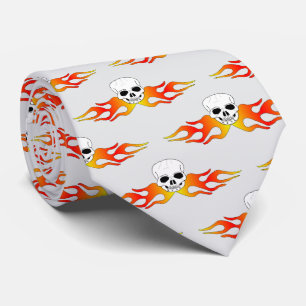 Fantasy Art Skull And Flames Design Tie