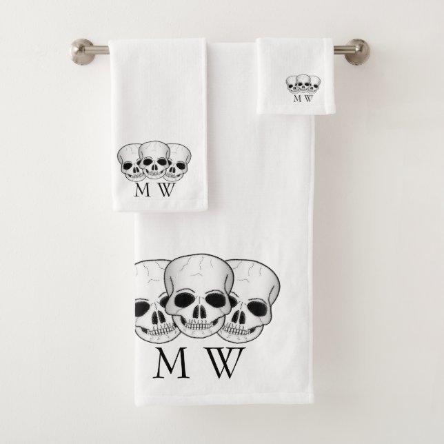 Fantasy Art Skull Design Monogrammed Bath Towel Set (Insitu)