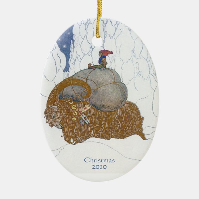 Fantasy Art Swedish Yule Goat Dated Personalised Ceramic Ornament (Front)