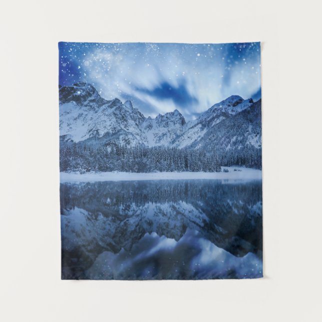 Fantasy at mountain lake tapestry (Front)