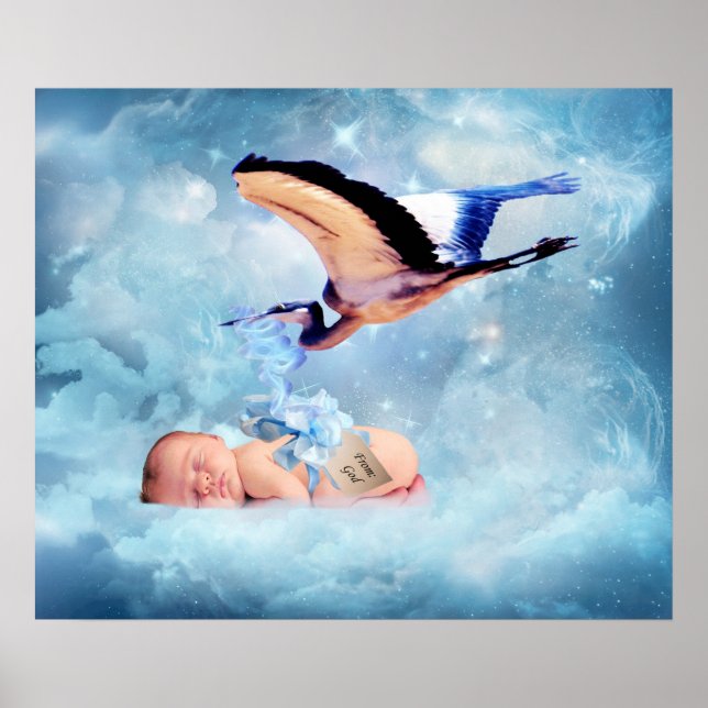 Fantasy baby and stork bedroom poster (Front)