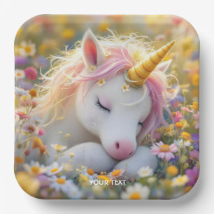 Fantasy Baby Unicorn Flowers Paper Plate