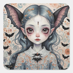 Fantasy Bat Girl Square Sticker