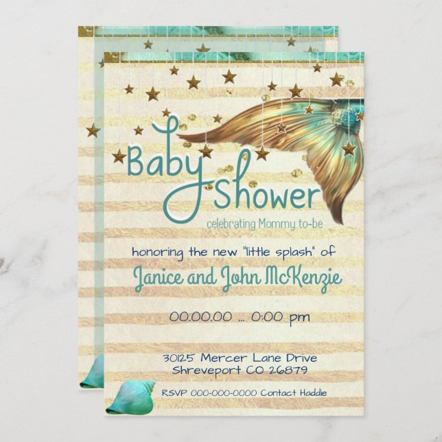 Fantasy Beach Mermaid Baby Shower Invitation (Front/Back)