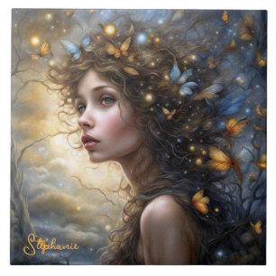 Fantasy Beautiful Butterfly Fairy Ceramic Tile