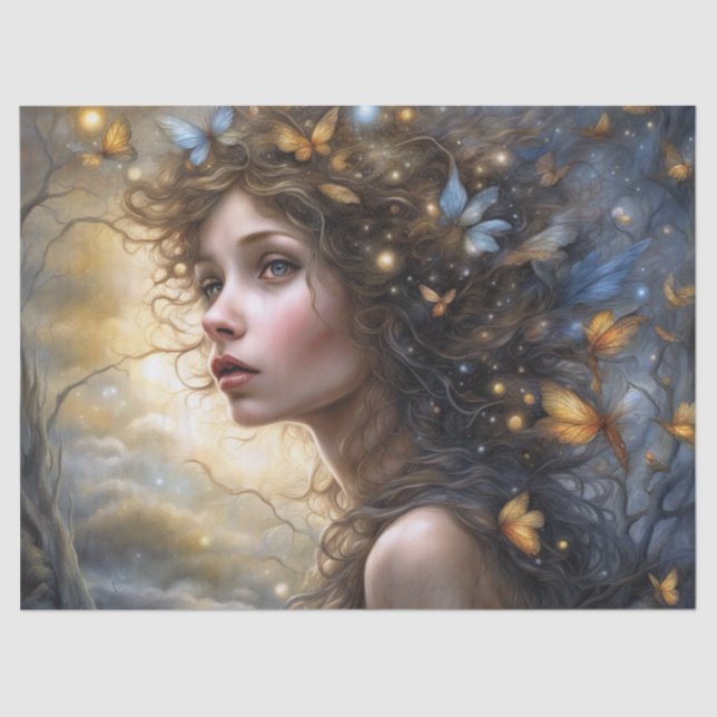 Fantasy Beautiful Butterfly Fairy Decoupage Tissue Paper (Front)